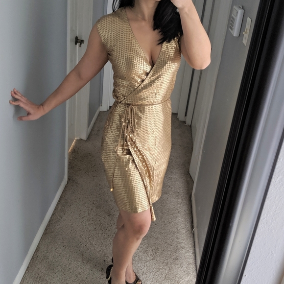 Michael Kors Sequin Wrap Dress Tank Dress Gold Michael Kors Sparkle Dress  MICHAEL Michael Kors